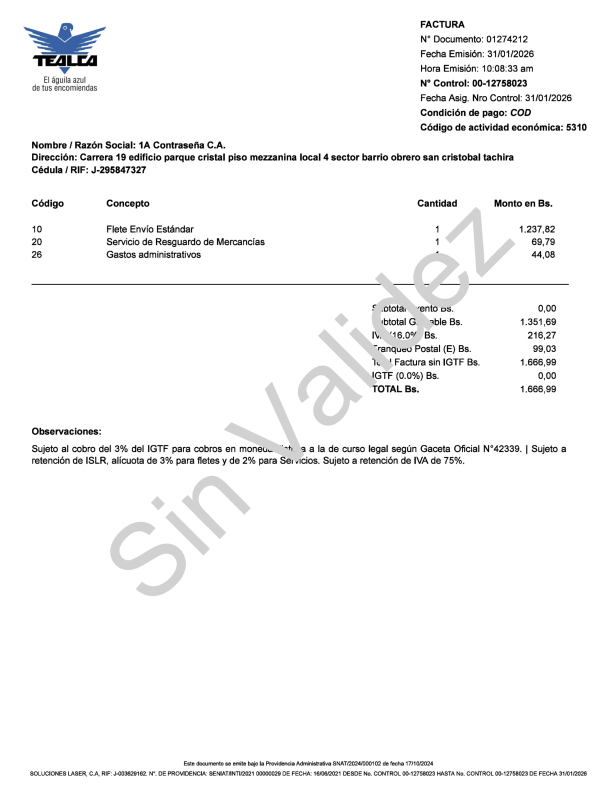 Ejemplo de factura digital en venezuela